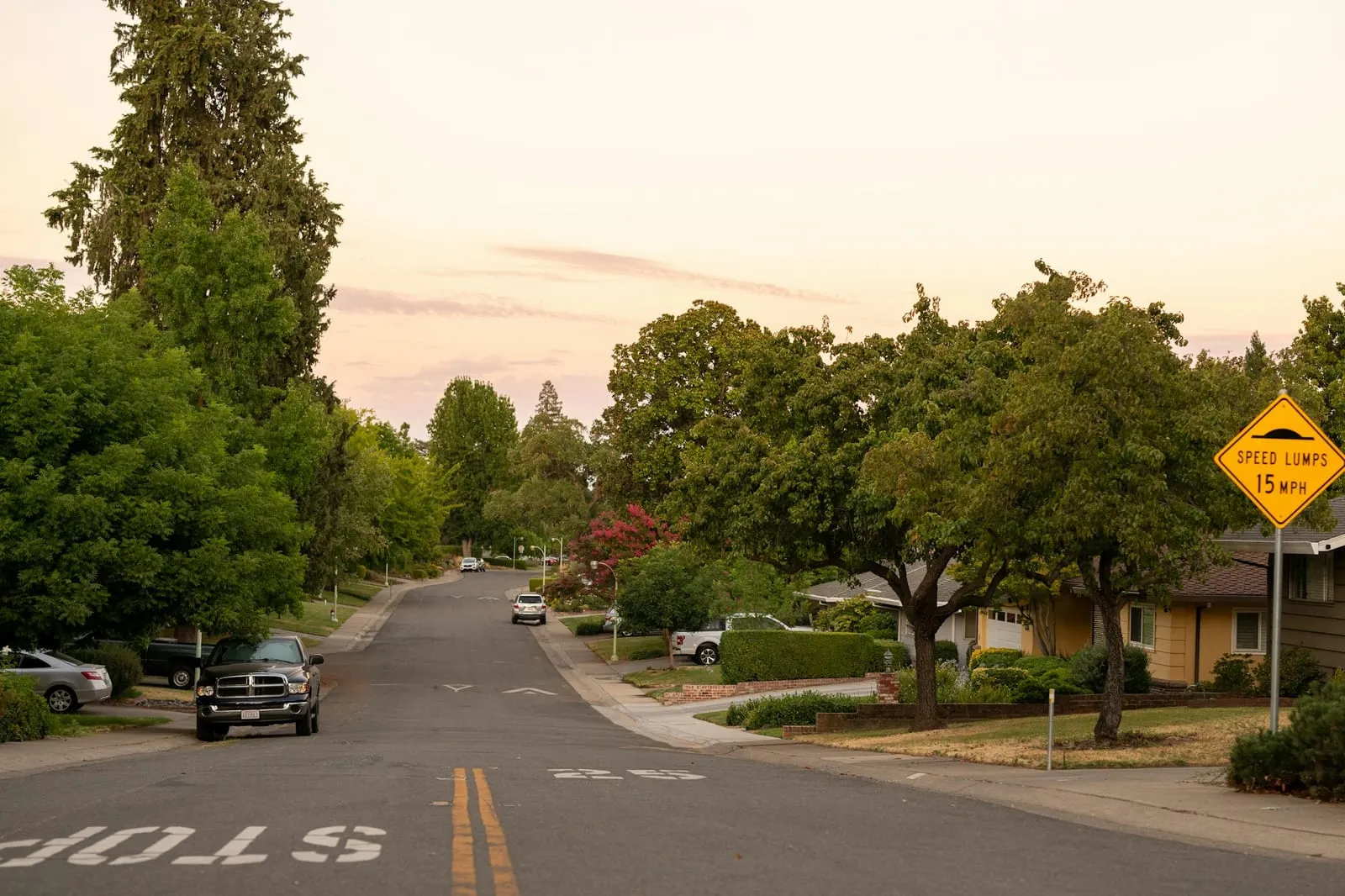 Tree-lined suburban street in the Sacramento area near Citrus Heights