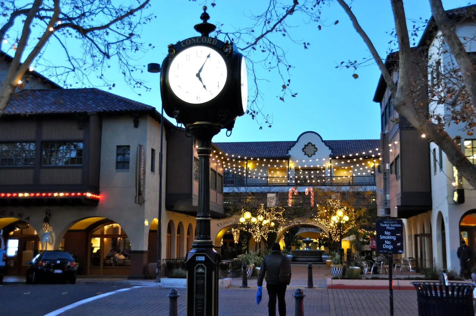 Todos Santos Plaza in downtown Concord at dusk