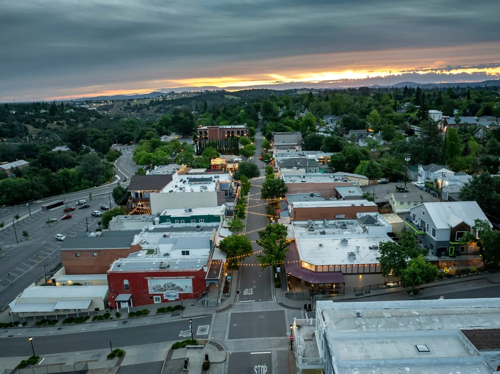 Historic Sutter Street in Folsom at dusk