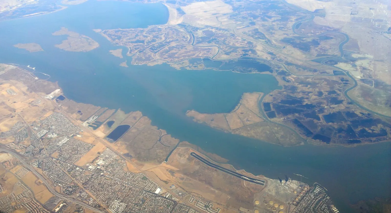 Aerial view of the Pittsburg waterfront on Suisun Bay