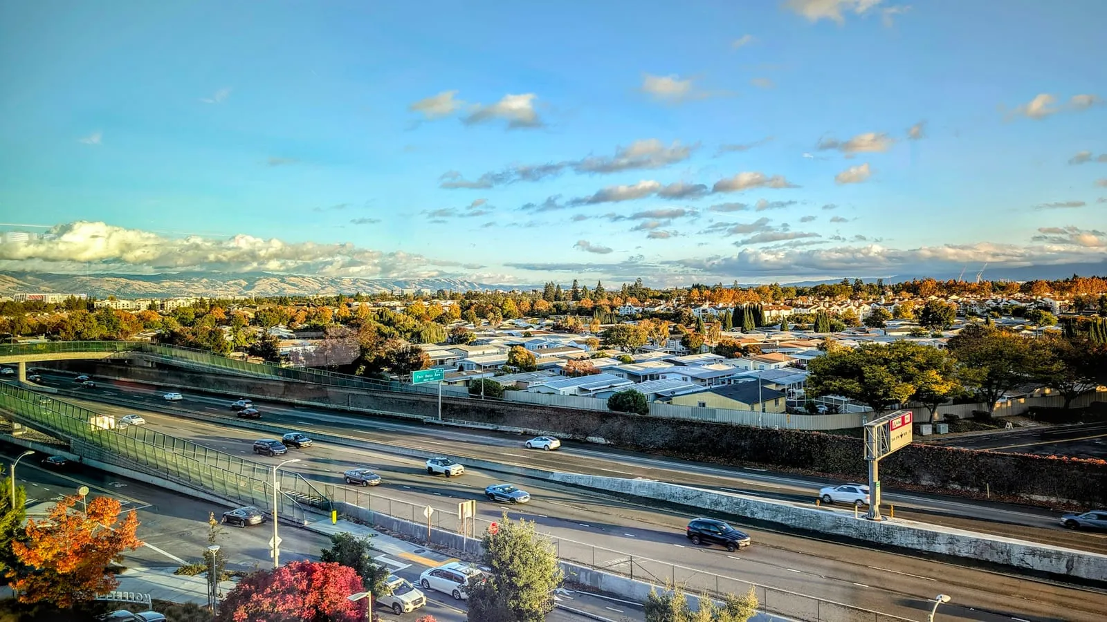 Elevated view over Sunnyvale under a blue sky