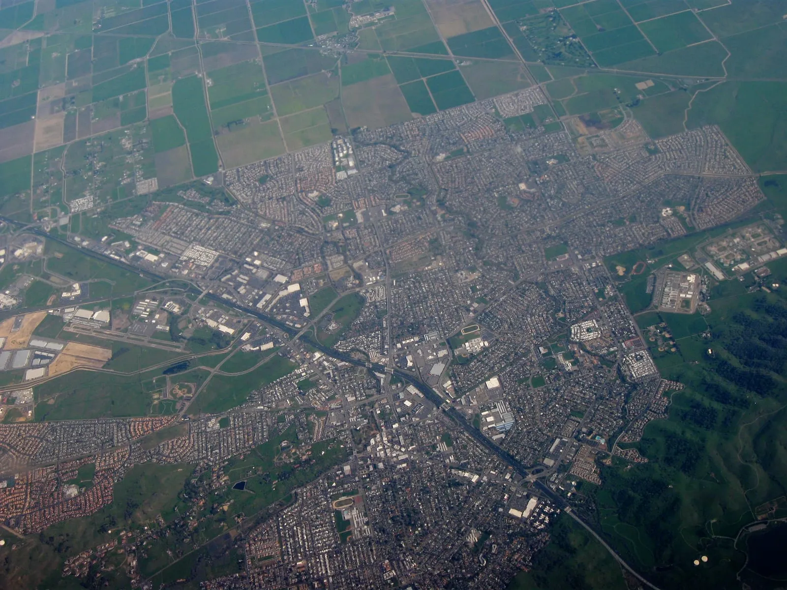 Aerial view of Vacaville and the surrounding Solano County valley