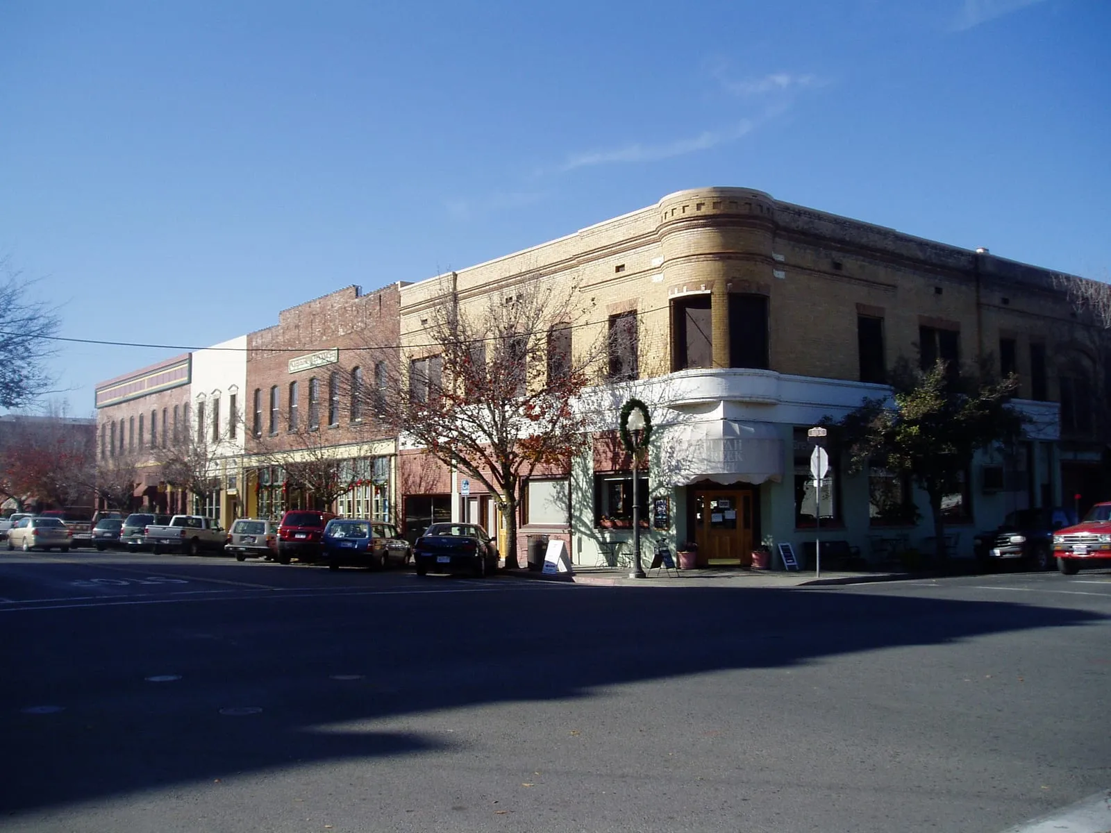 Historic brick buildings on Main Street in downtown Winters